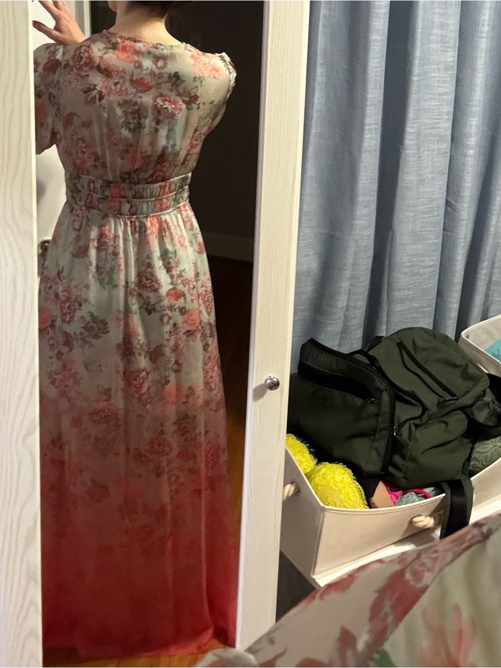 Guess Mint-to-Coral Ombre Floral Maxi Dress